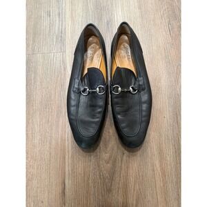 Gucci Mens Black Leather Horsebit Loafers Silver Hardware Made in Italy 12.5